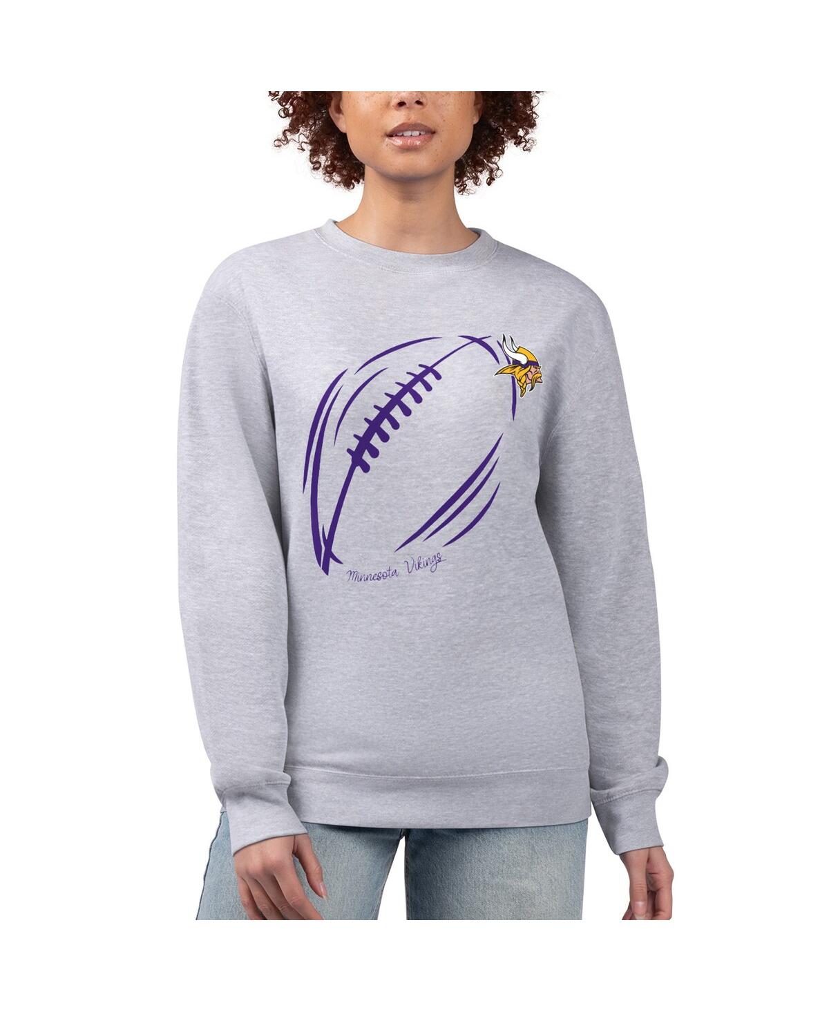 G-iii 4her By Carl Banks Women's Heather Gray Minnesota Vikings Football Logo Graphic Fleece Tri-blend Pullover Sweatshirt