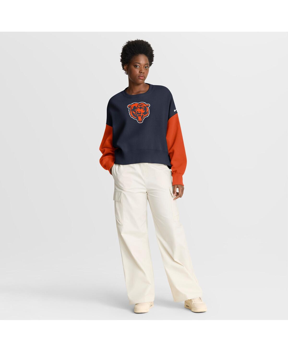 Nike Women's Navy Chicago Bears Oversized Color-Block Pullover Sweatshirt