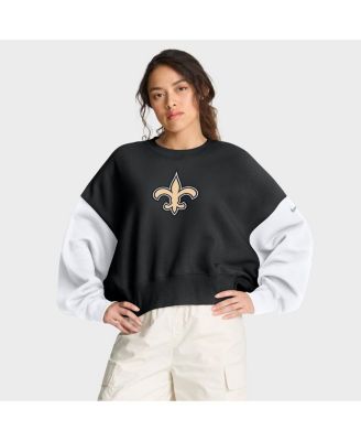 Women's Black New Orleans Saints Oversized Color-Block Pullover Sweatshirt
