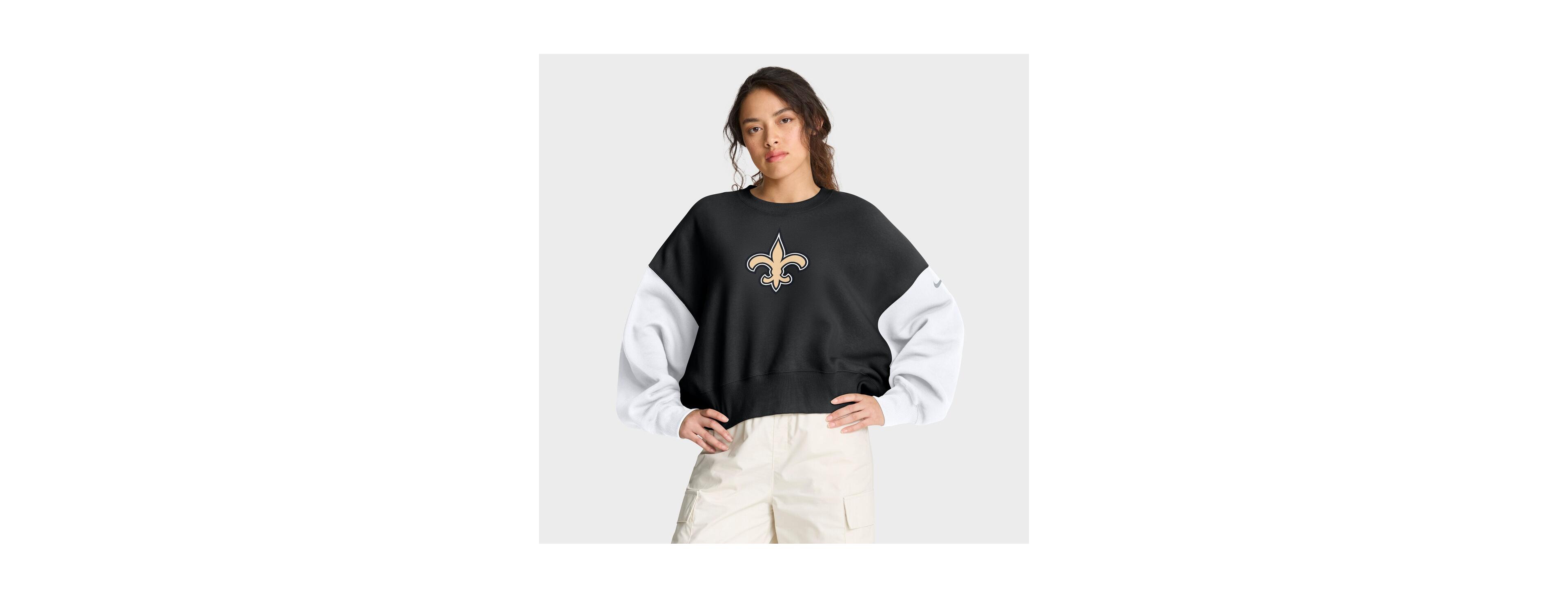 Nike Women's Black New Orleans Saints Oversized Color-Block Pullover Sweatshirt