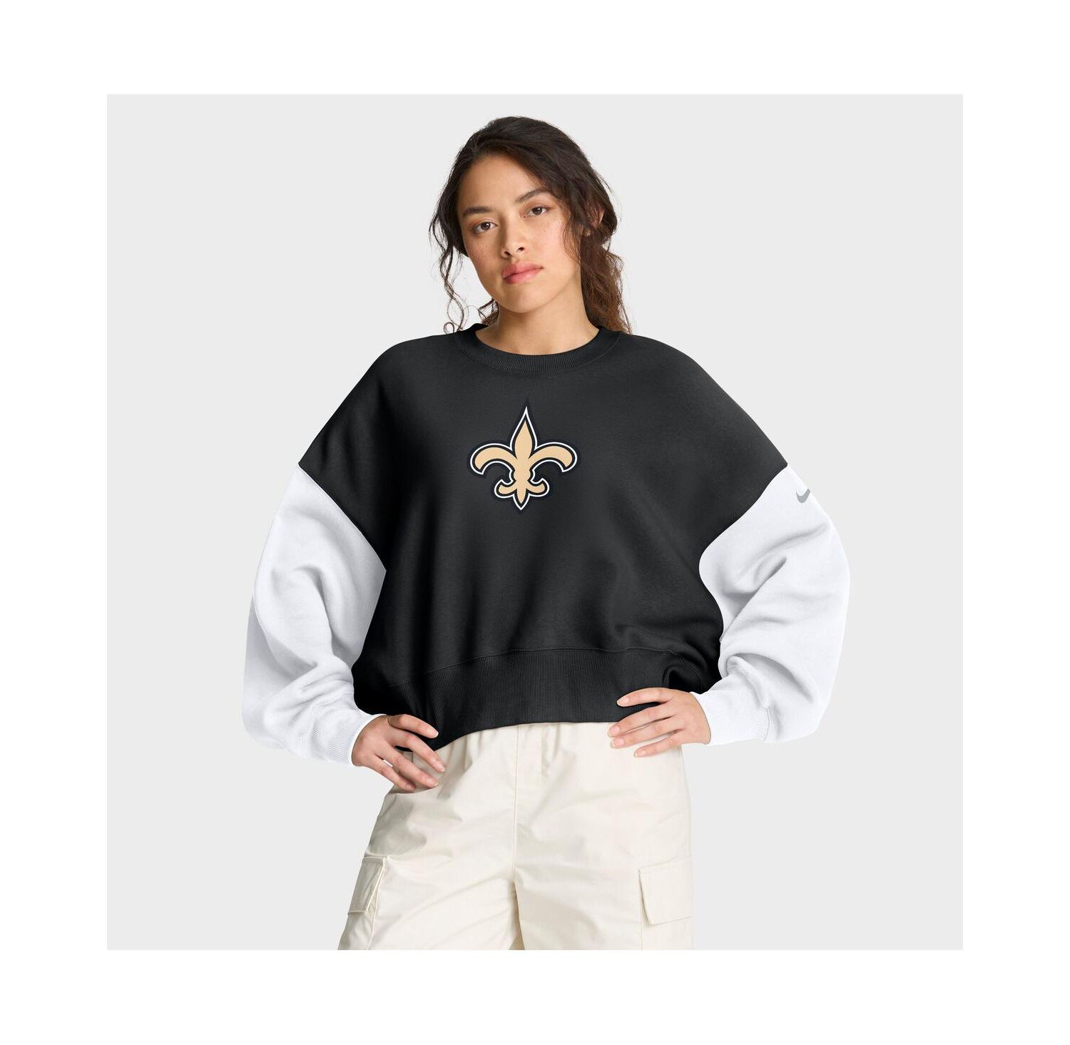 Women's Black New Orleans Saints Oversized Color-Block Pullover Sweatshirt