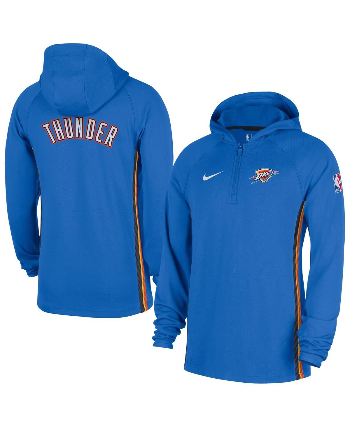 Мужская синяя куртка-толстовка Oklahoma City Thunder Authentic On Court Zone с капюшоном Dri-FIT на молнии с четвертью