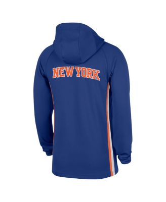 Men's Blue New York Knicks Authentic On Court Zone Quarter-Zip Dri-FIT Hoodie Jacket