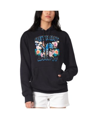 G-III 4Her by Carl Banks - Women's Black Detroit Lions Flowers Team Logo Graphic Fleece Pullover Hoodie
