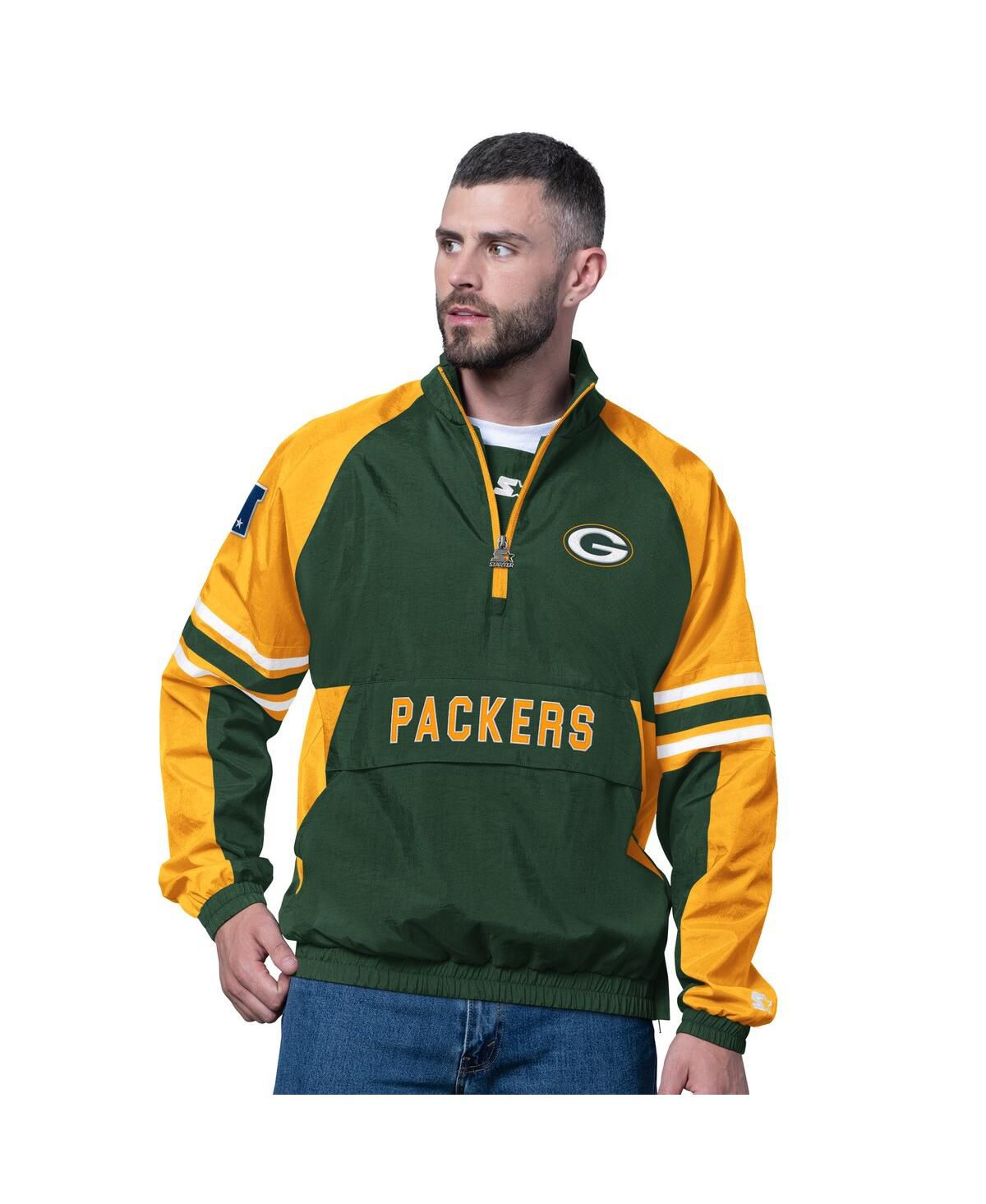 Мужской зеленый пуловер Green Bay Packers Prospect на молнии до половины длины