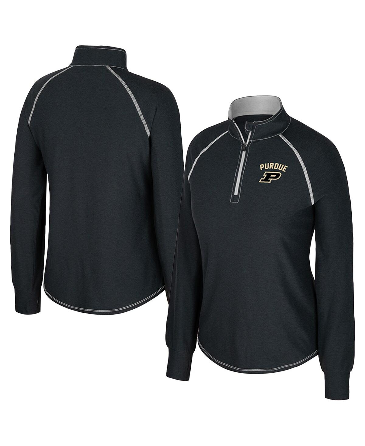 Colosseum Women's Black Purdue Boilermakers Bikram Raglan Quarter-zip Sweatshirt