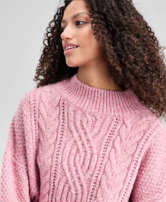 Petite Mock Neck Cable Sweater, Macy's Exclusive