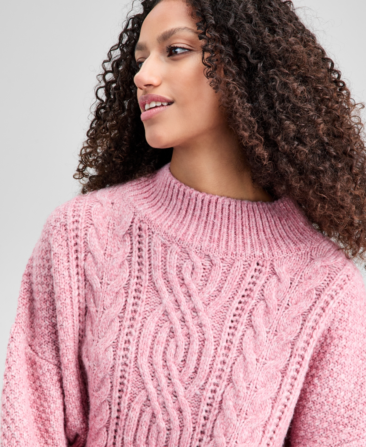 And Now This Petite Mock Neck Cable Sweater, Macy's Exclusive In Pink