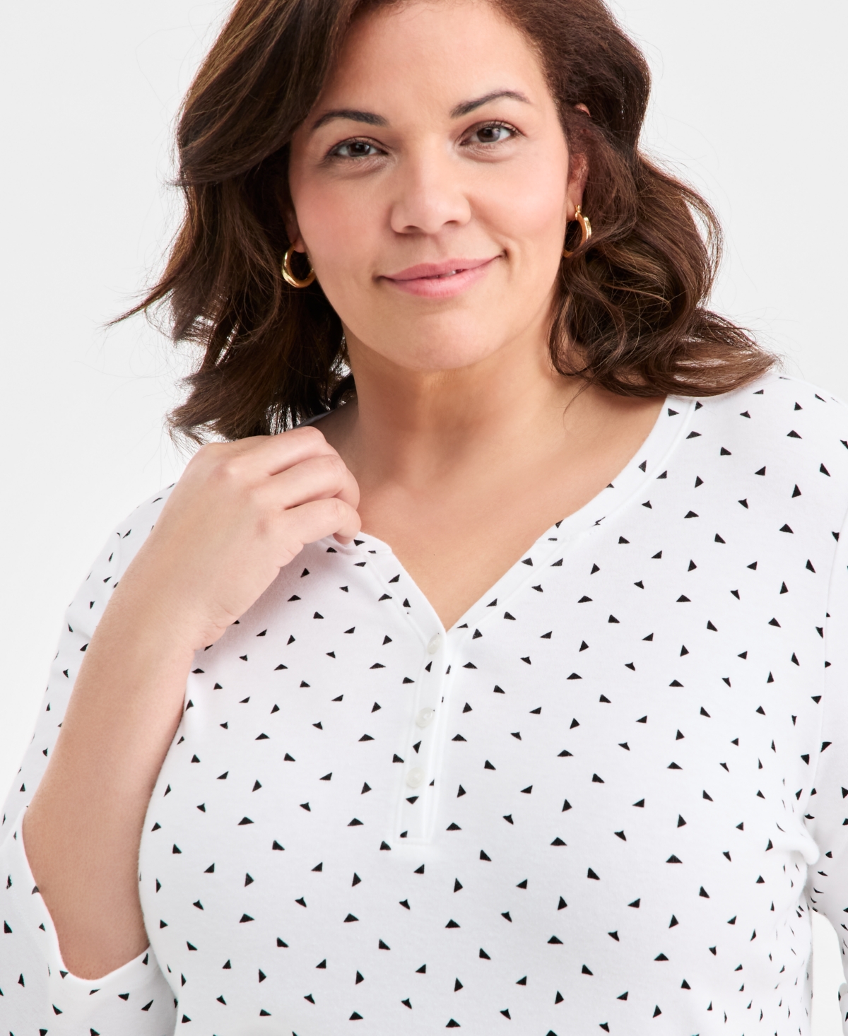Style & Co Plus Printed Henley 3/4-Sleeve Top
