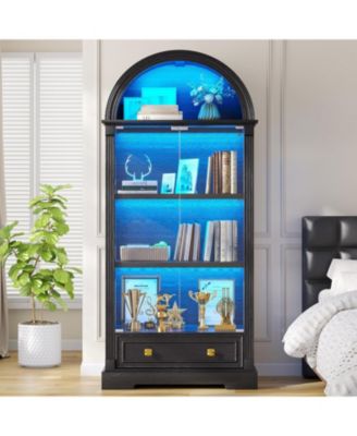 Arched Glass Display Cabinet with LED Motion Sensor Light