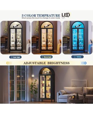 72.8" Glass Door Display Cabinet, 5-Tier with Motion LED