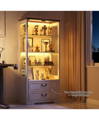 66" Glass Door Display Cabinet with Motion Sensor LED Light