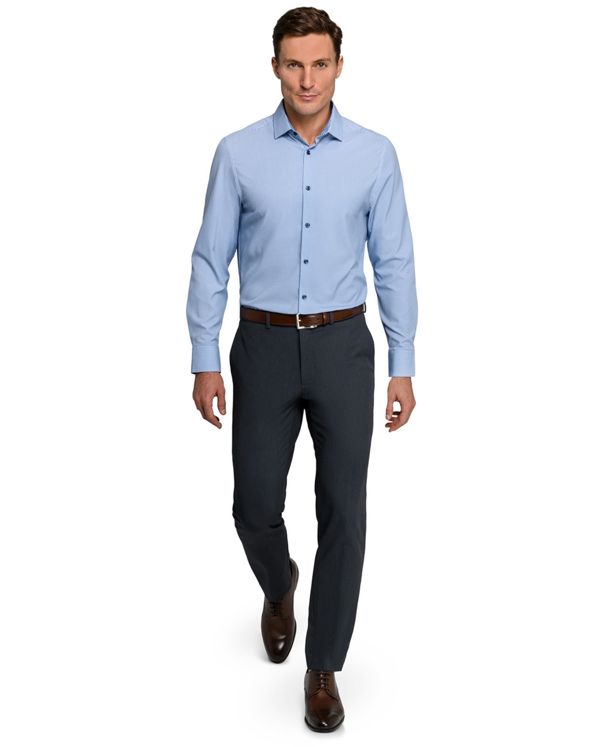 Construct Men's Spread Collar Plaid Dress Shirt In Blue