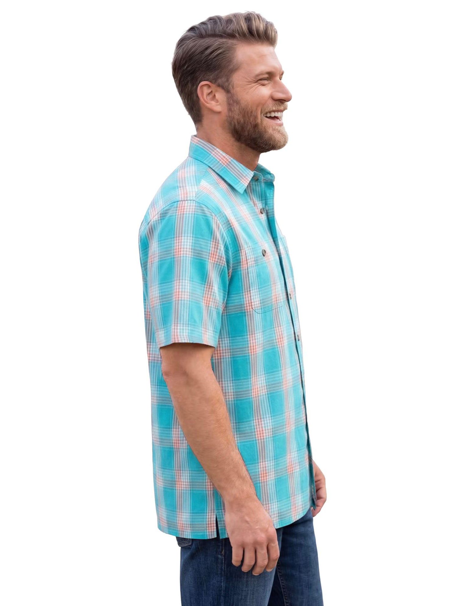 Tall Plaid Wrinkle-Resistant Short Sleeve Button Down