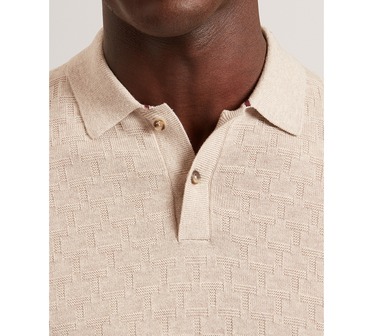 Ted Baker Gaten Long Sleeve Textured Stitch Polo In Neutral