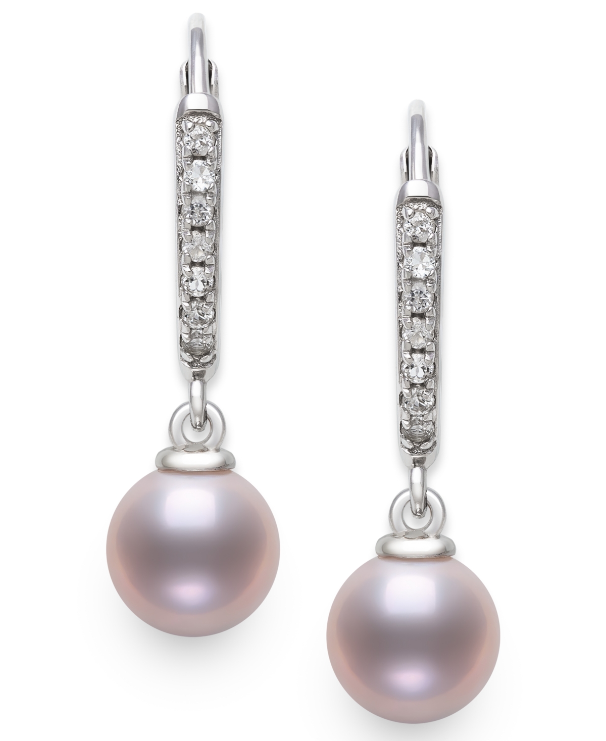 Belle De Mer Cultured Freshwater Pink Pearl (6-7mm) And Lab Created Sapphire Drop Earrings In Sterling Silver In Pink