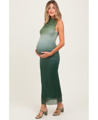 Brown Ombre Mesh Ruched Sleeveless Maternity Midi Dress