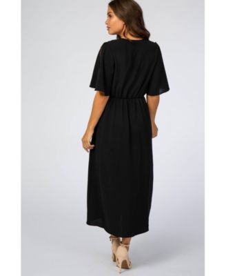 Maternity Black Open Sleeve Wrap Midi Dress