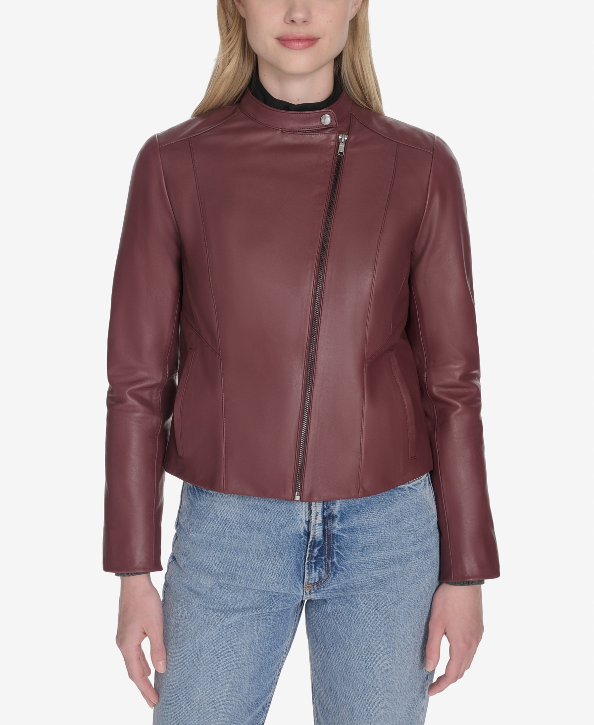 Cole Haan Women's Stand Collar Zip-Front Racer Jacket