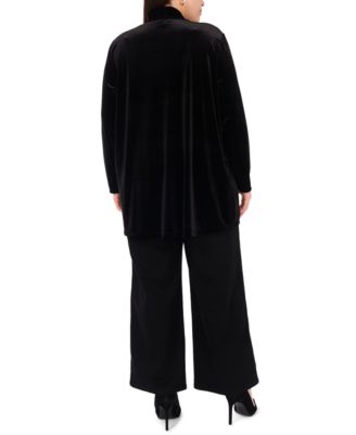 Plus Size Velvet Open-Front Long-Sleeve Cardigan