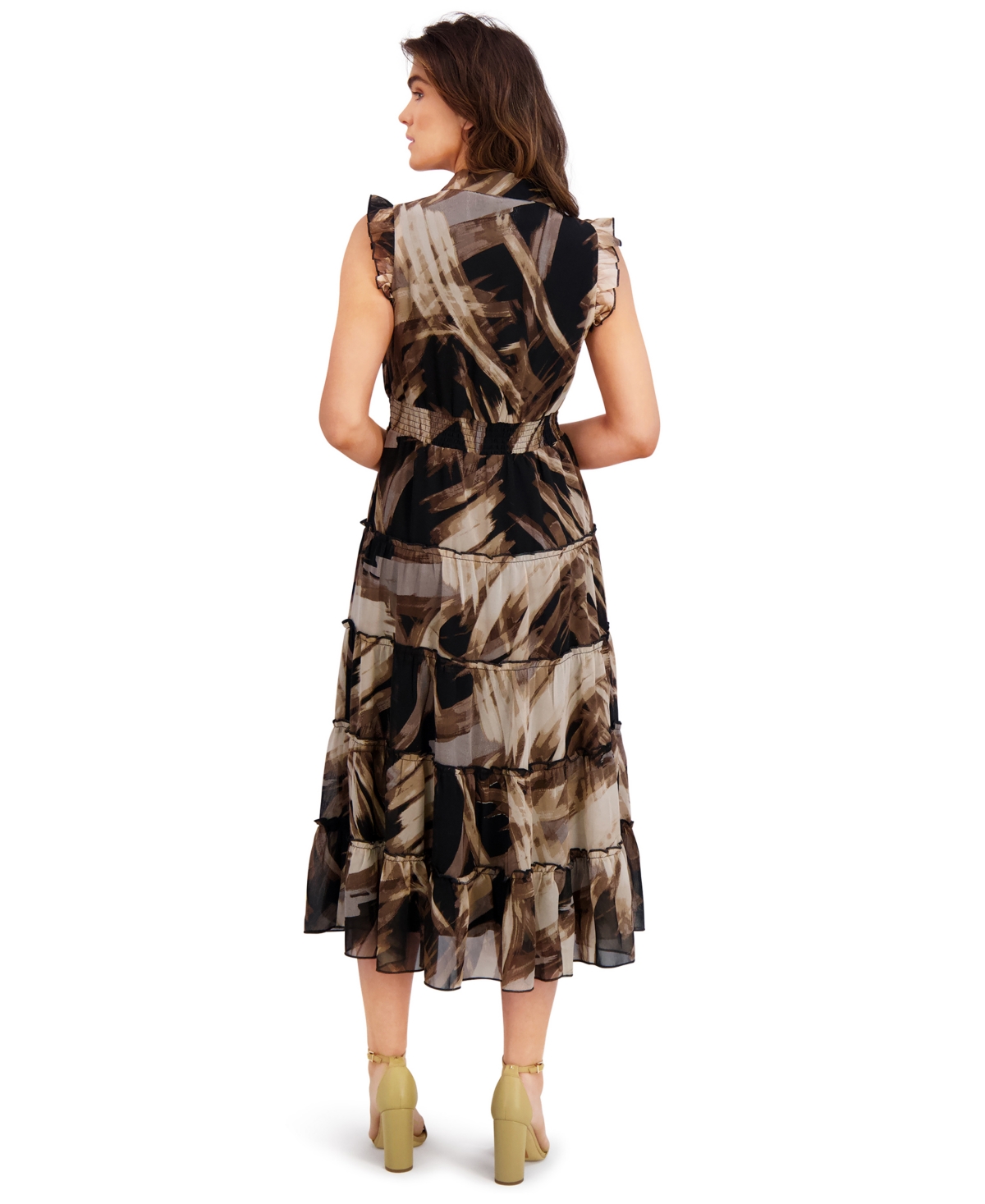 London Times Petite Short Sleeve Tiered Midi Dress