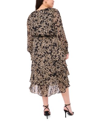 Plus Size Long Sleeve V-Neck Dress