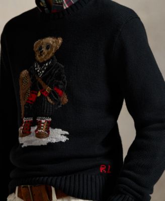 Men's Bear Print Crewneck Long Sleeve Sweater