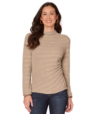 Democracy - Petite Long Sleeve Mock Neck Side-Ruched Top