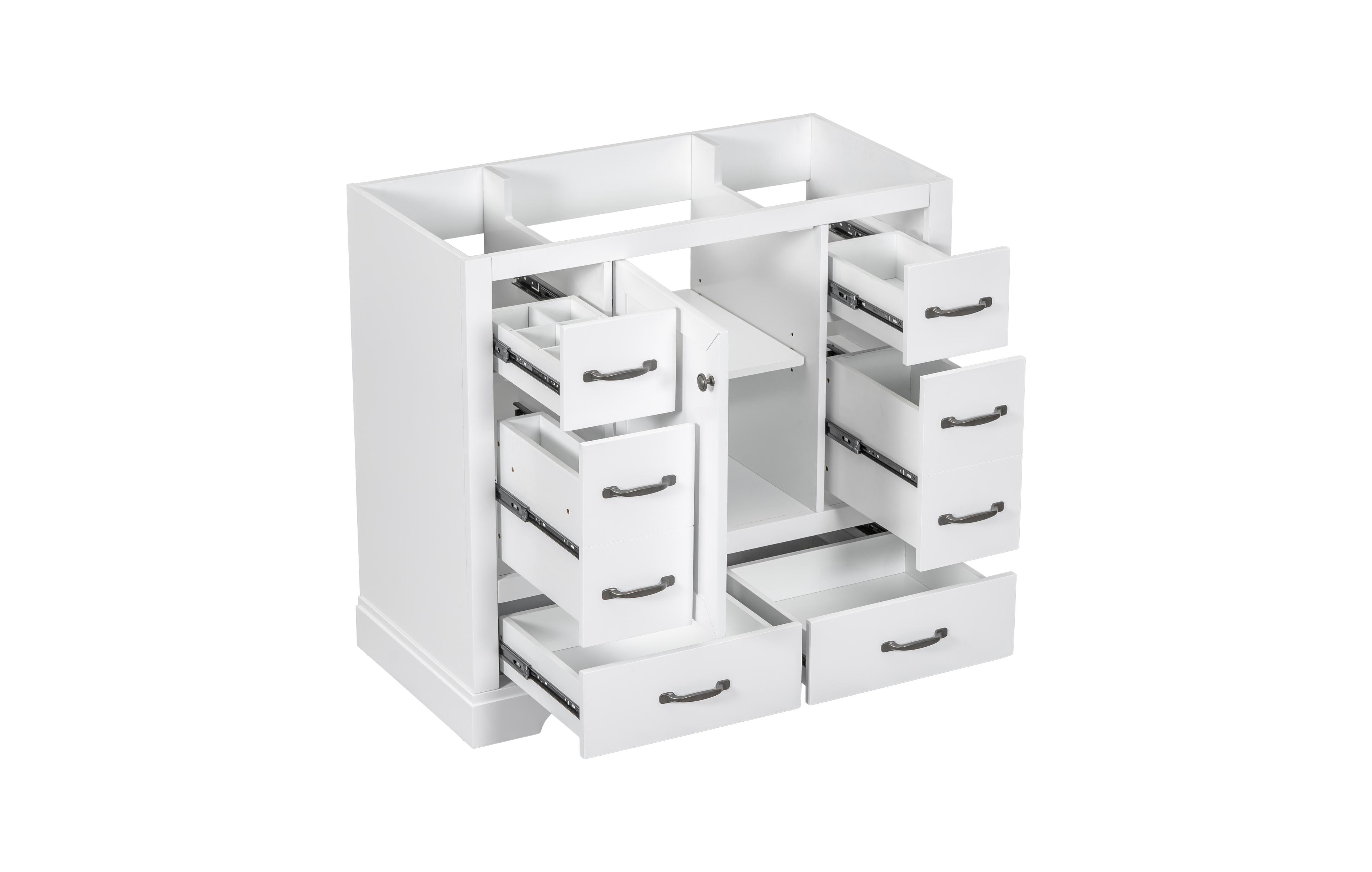 Lovmor Bathroom Vanity without Sink Cabinet Base Only Six Drawers MultiFunctional Drawer Divider Adjustable Shelf White