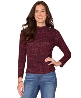 Democracy - Petite Leopard-Print Mock Neck Top