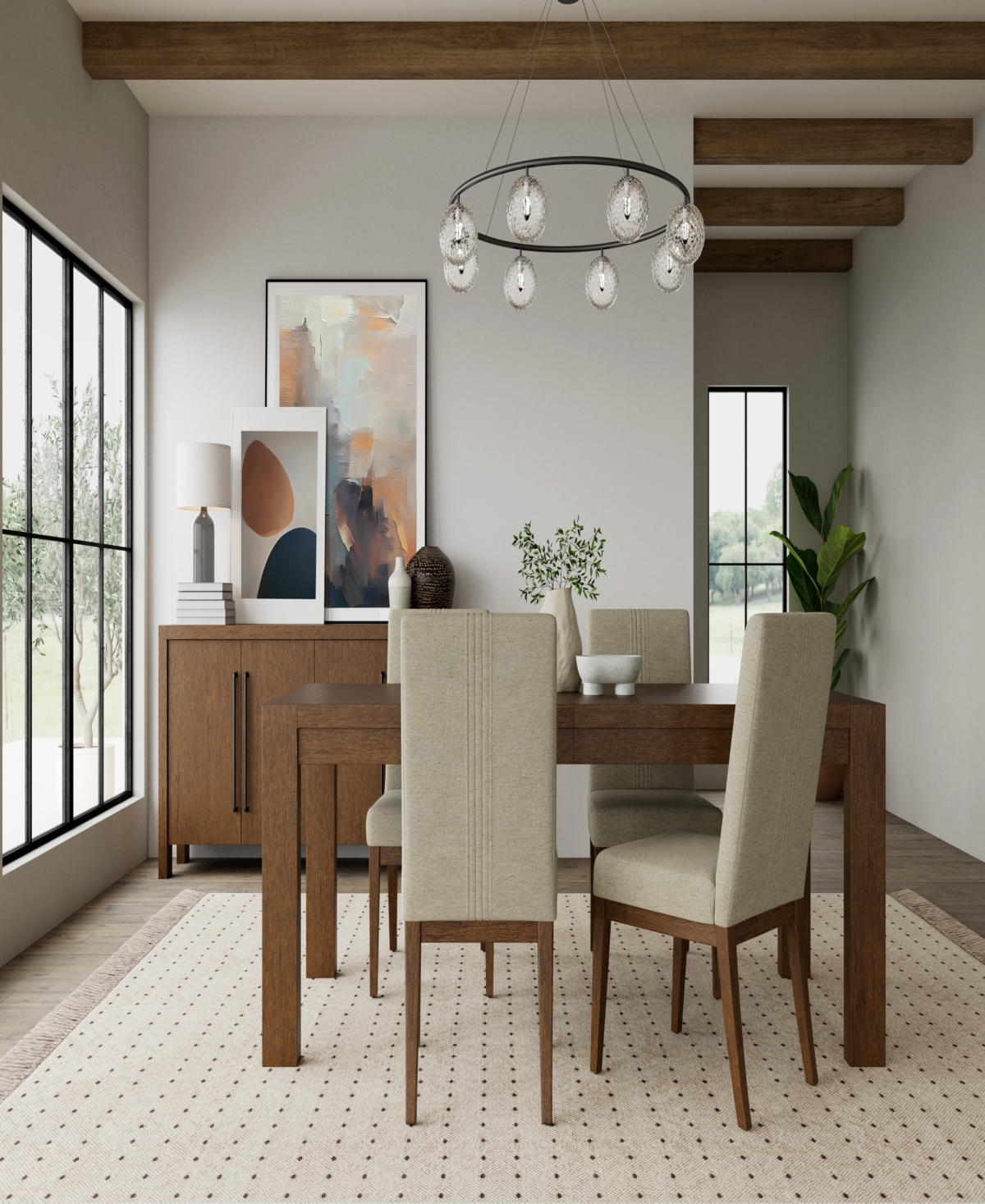 Macy's Furniture Davie Cracked Oak And Fabric 5-pc. Rectangle Dining Set