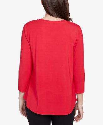 Petite Embellished Scoop Neck Solid Knit Top