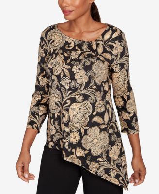 Petite Gold Foil Floral Printed Knit Top