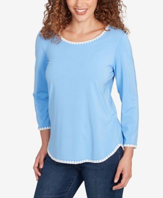 Petite Contrast Embroidered Solid Knit Top
