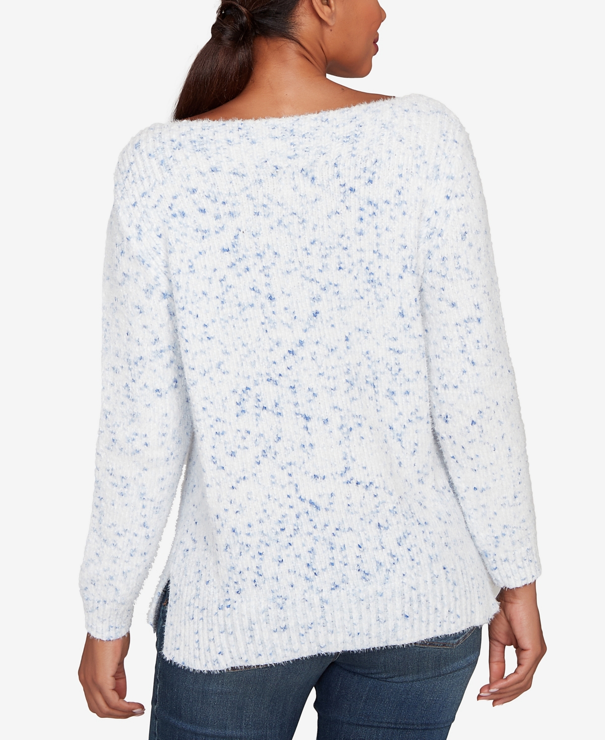 Ruby Rd. Petite Speckled Chenille Eyelash Sweater In White