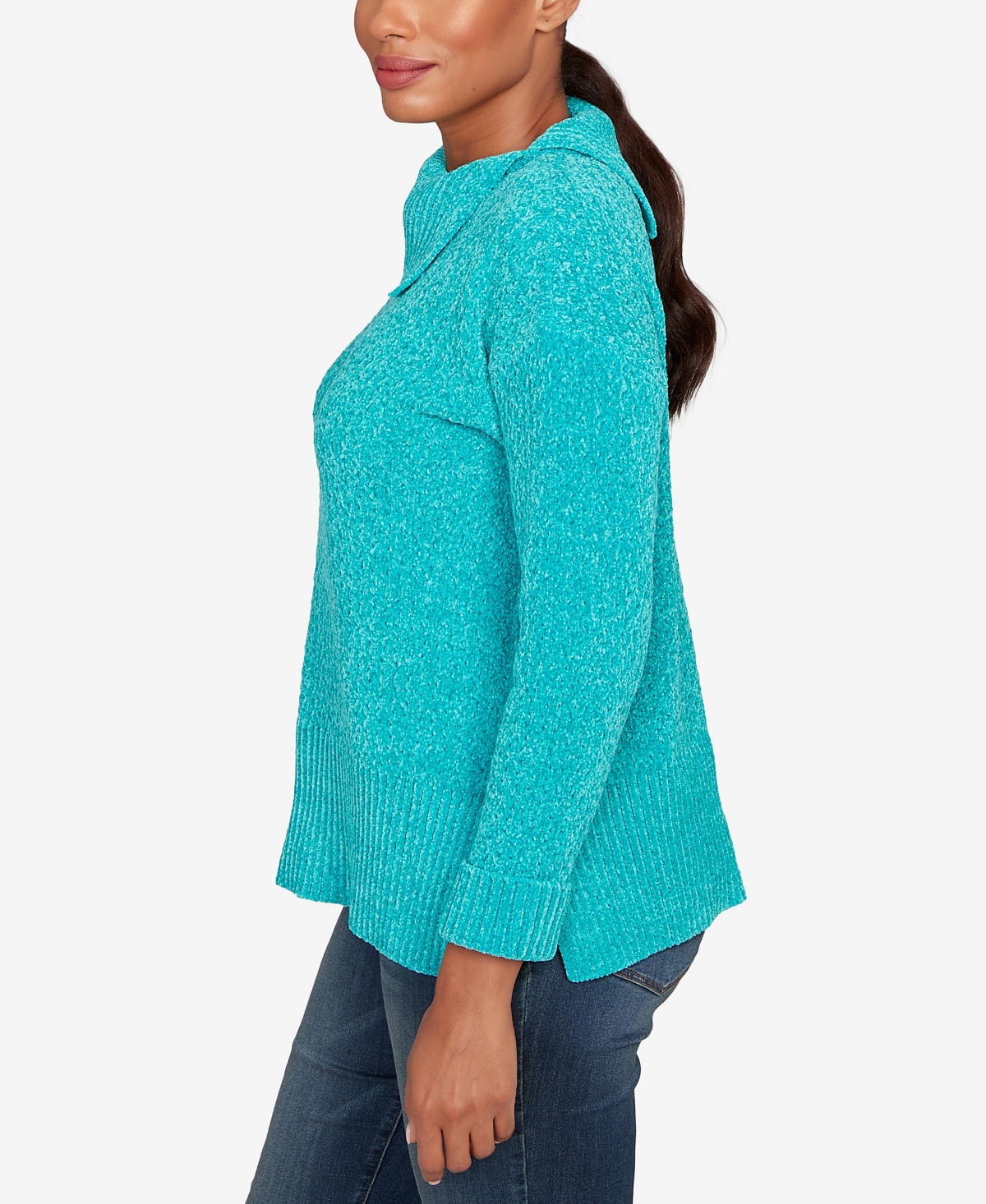 Ruby Rd. Petite Split Cowl Chenille Pullover Sweater In Blue