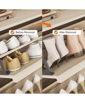 Shoe Cabinet with 4 Flip Drawers, Wooden Shoe Organizer Cabinet with Adjustable Shelf, Shoe Storage for Entryway, Hidden Shoe Cabinet for Hallway, Living Room, Natural Oak