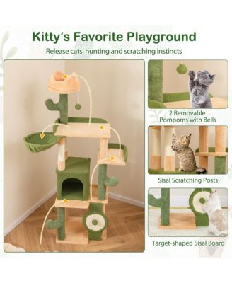 63'' Cactus Cat Tree for Indoor Cats w/ Sisal Scratching Posts & Board Condo