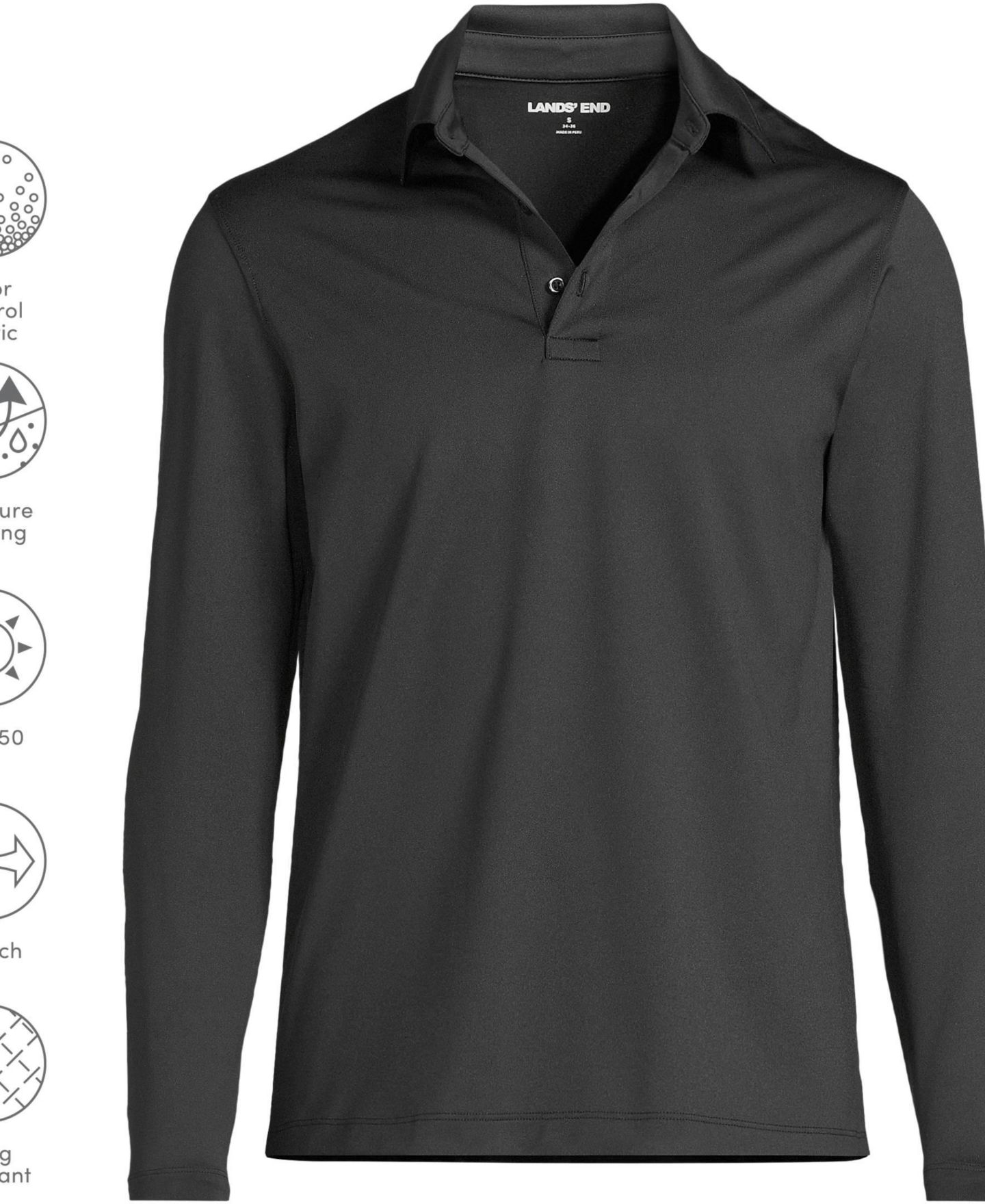 Мужское поло Lands' End Rapid Dry Long Sleeve Modern Fit Polo, цвет: Чёрный — фото 2