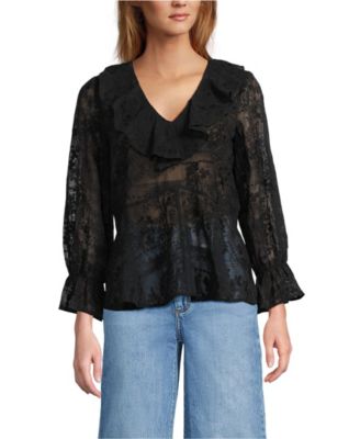 Women's Feminine Ruffle Chiffon V Neck Blouse