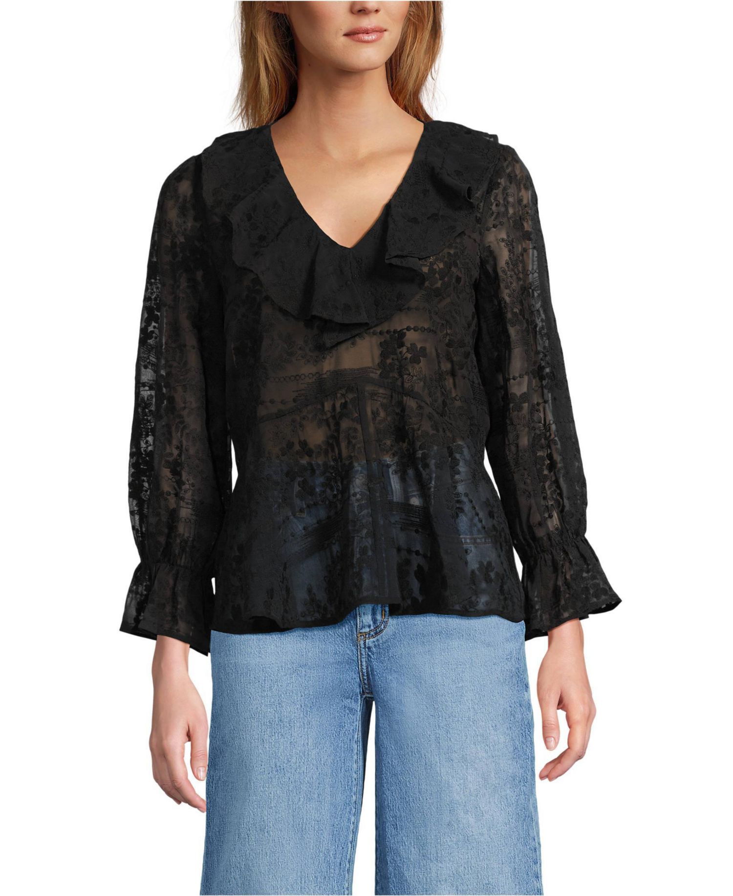 Women's Feminine Ruffle Chiffon V-neck Blouse