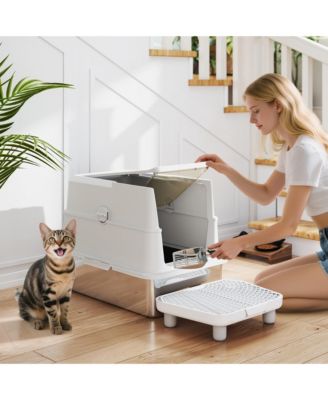 XL Stainless Steel Cat Litter Box for Big Cats with Flip Cover