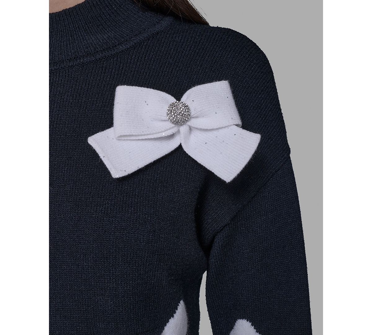 Karl Lagerfeld Petite Bow Long Sleeves Sweater In Black