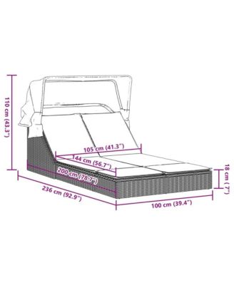 Double Sun Lounger Grey PE Rattan, Powder-coated Steel Double