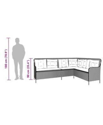 Patio Sofa Gray Poly Rattan, Powder-Coated Steel L-Shaped, 5-seater