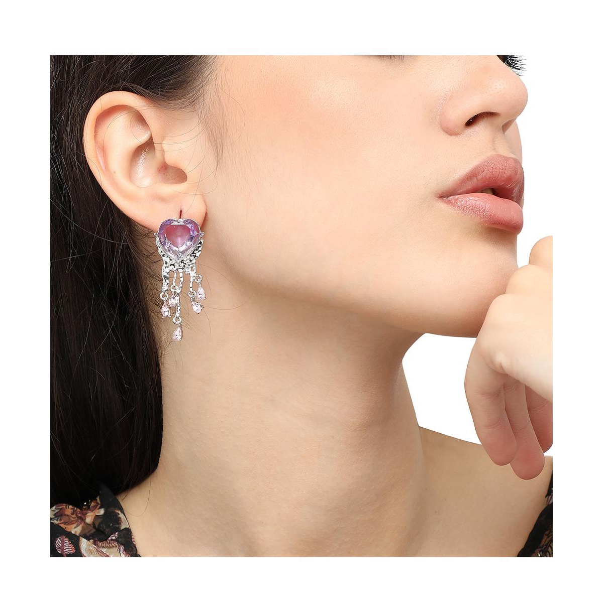 Sohi Heart-stone Drop Earrings In Purple