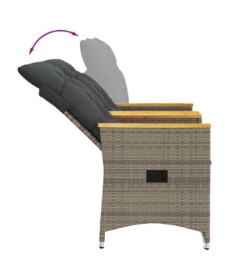 Reclining Garden Sofa Grey PE Rattan Standard for 2-seater sofas