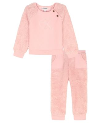 Calvin Klein - Baby Girls 2-Piece Long Sleeve Top and Pull-On Jogger Pants Set