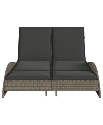 Patio Sun Lounger Gray PE rattan Dual seat large outdoor lounger