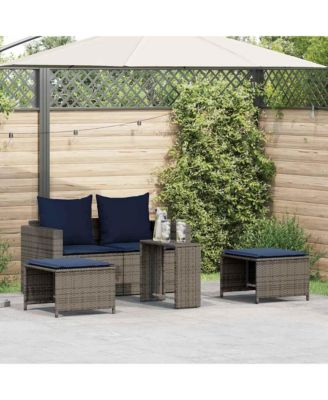 5 Piece Patio Sofa Set with Cushions Stackable Gray Poly Rattan